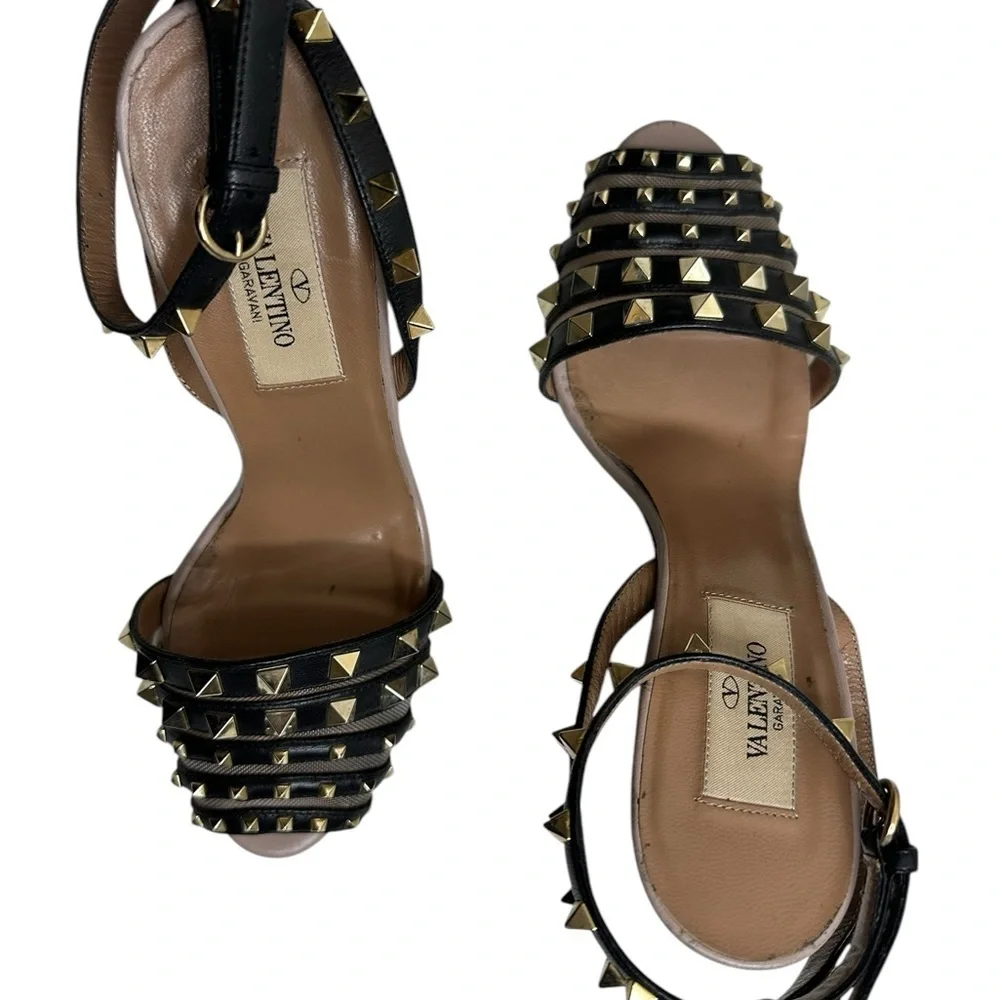 Valentino Black Studded Women's Sandals, pre-owned, used gently, size 36